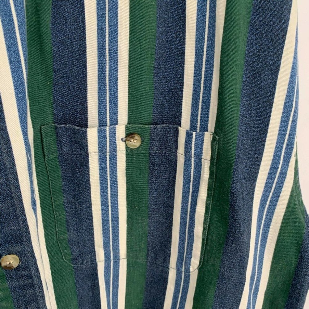 Vintage 90s 44 Blue Long Sleeve Vertical Stripe Button Up Shirt Mens XL Green - Picture 4 of 6
